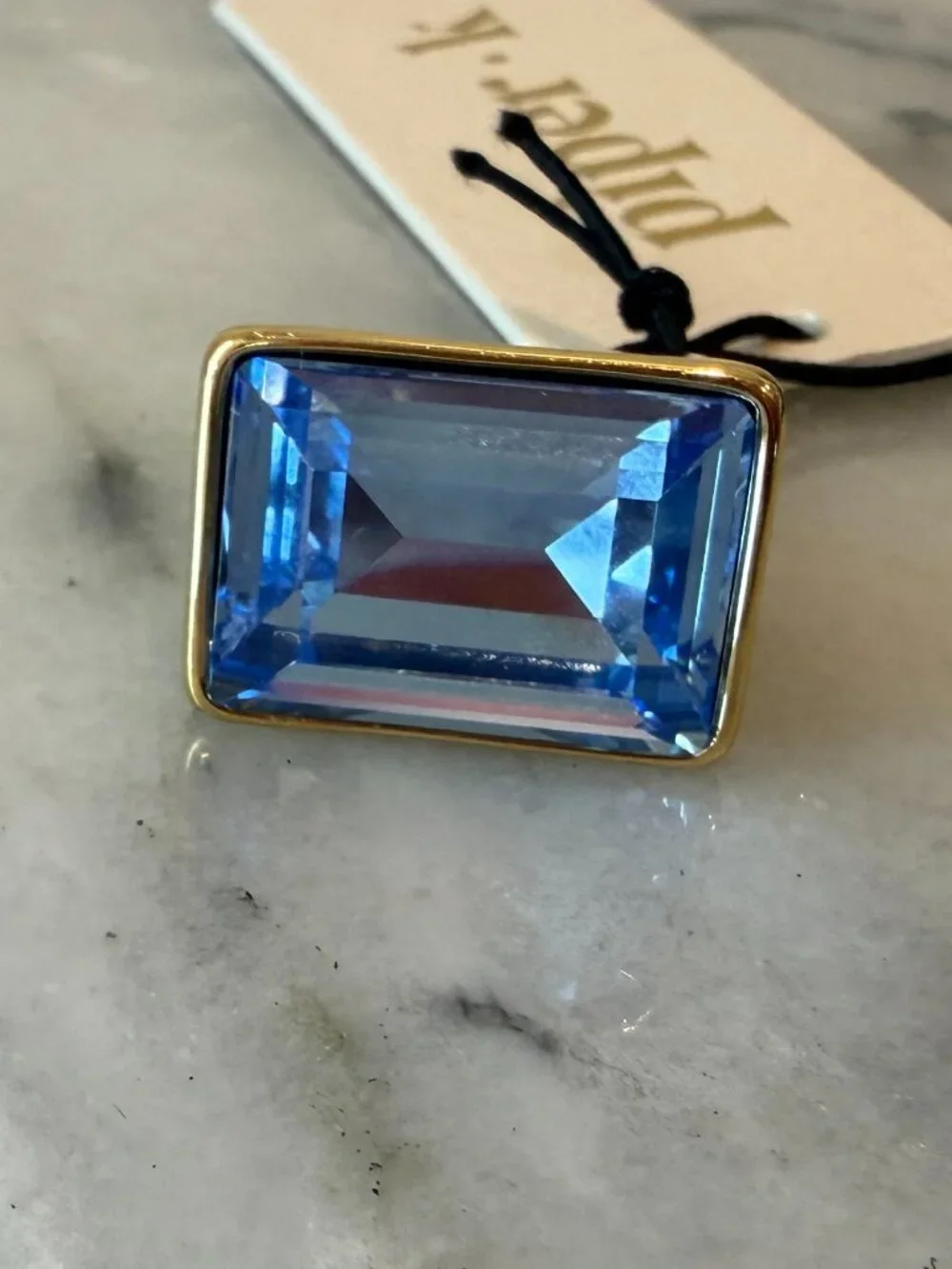 NWT Piper K 14K Gold Plate East-West Rectangular Baby Blue Crystal Ring